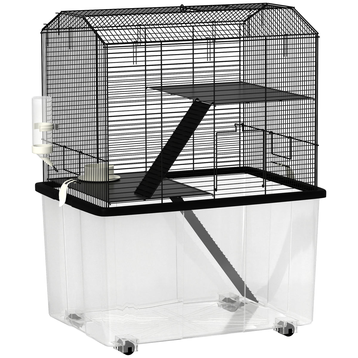 Three-Tier Gerbil Cage, Hamster Cage for Dwarf Hamster w/ Wheels, Deep Bottom, Food Dish, Water Bottle
