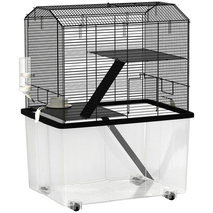 Three-Tier Gerbil Cage, Hamster Cage for Dwarf Hamster w/ Wheels, Deep Bottom, Food Dish, Water Bottle