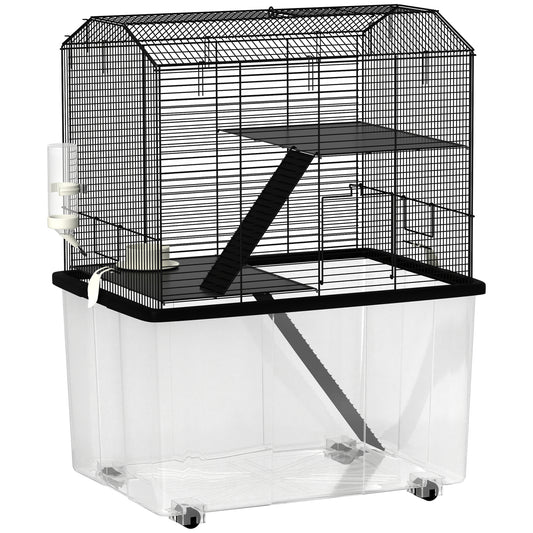 Three-Tier Gerbil Cage, Hamster Cage for Dwarf Hamster w/ Wheels, Deep Bottom, Food Dish, Water Bottle