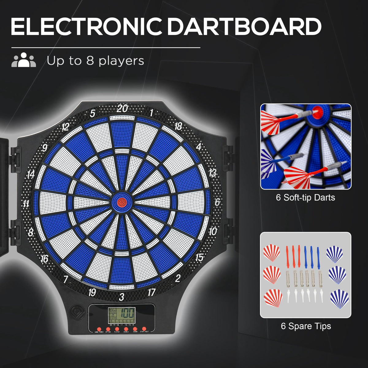 Electronic Dartboard Set, with 31 Games, for Eight Players