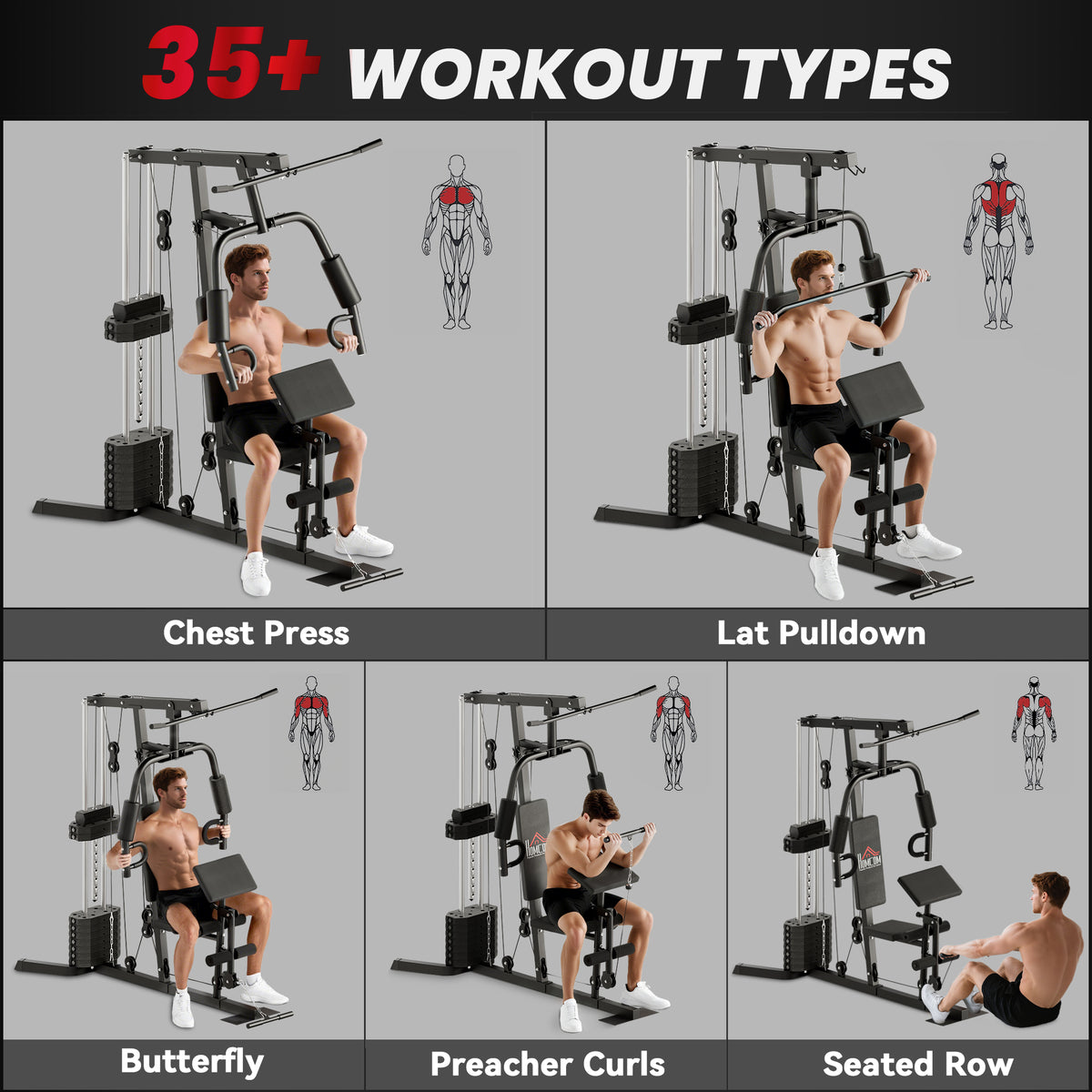 Multi-Exercise Gym Station, with 45kg Weight Stack, for Full Body Workout