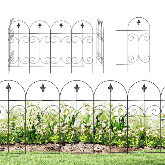Decorative Garden Fencing, 8PCs 44in x 12.5ft Outdoor Picket Fence Panels, Rustproof Metal Wire Landscape Flower Bed Border Edging, Black