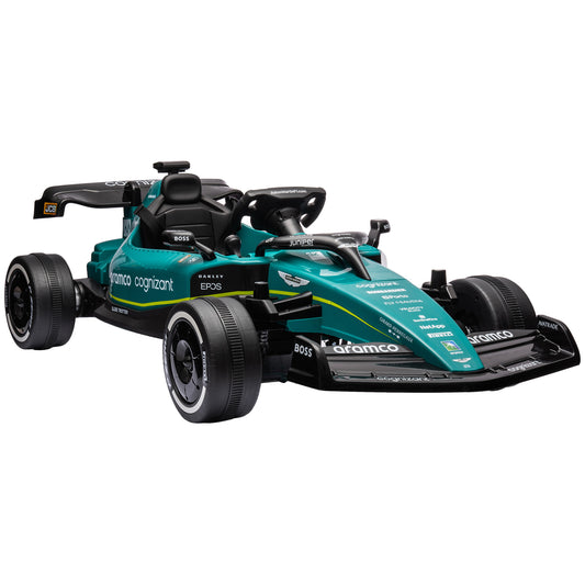 Aston Martin Licensed 12V Kids Ride on Racing Kart w/ Bluetooth, 4 Suspension Wheels, Music Lights Horn, Green