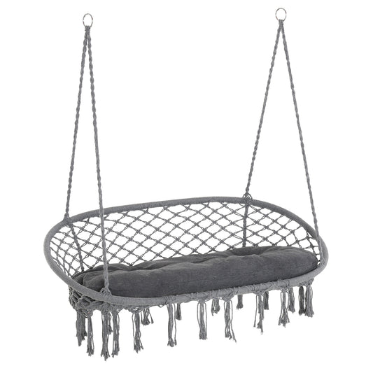Two-Seater Boho Macrame Hammock Swing - Grey