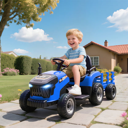 12V Ride on Tractor and Trailer with Remote Control, Music, Shifter, Start-Up Sound, for Kids Ages 3-8 Years