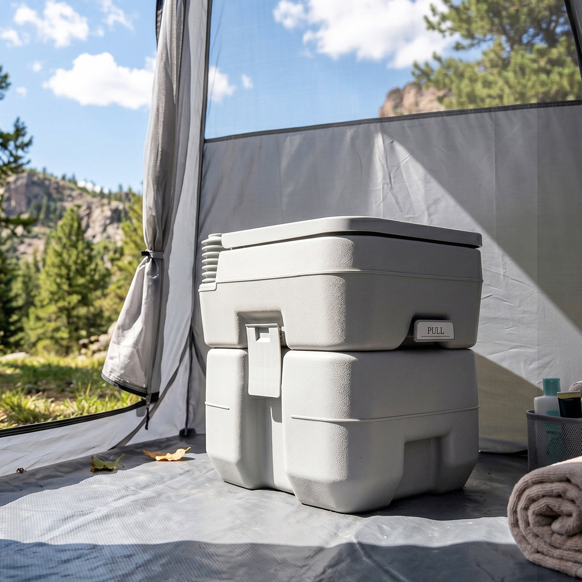 Portable Camping Toilet, 20L Flushable Porta Potty Portaloo with 2 Detachable Tanks, Flush and Double Seal Valve for Outdoor Camping Hiking Travel Caravan