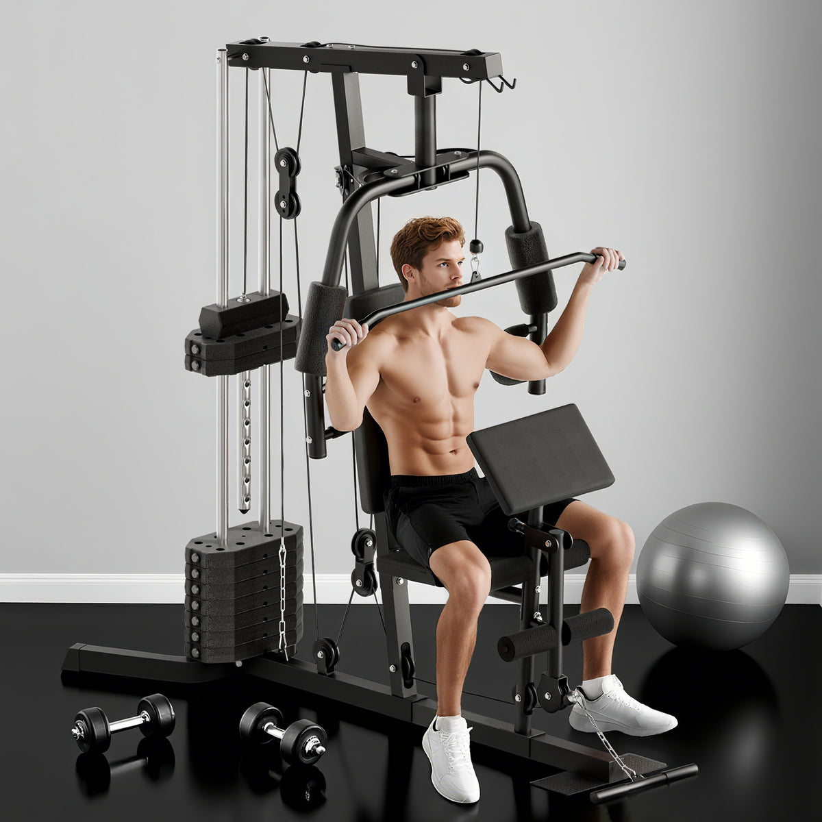 Multi-Exercise Gym Station, with 45kg Weight Stack, for Full Body Workout
