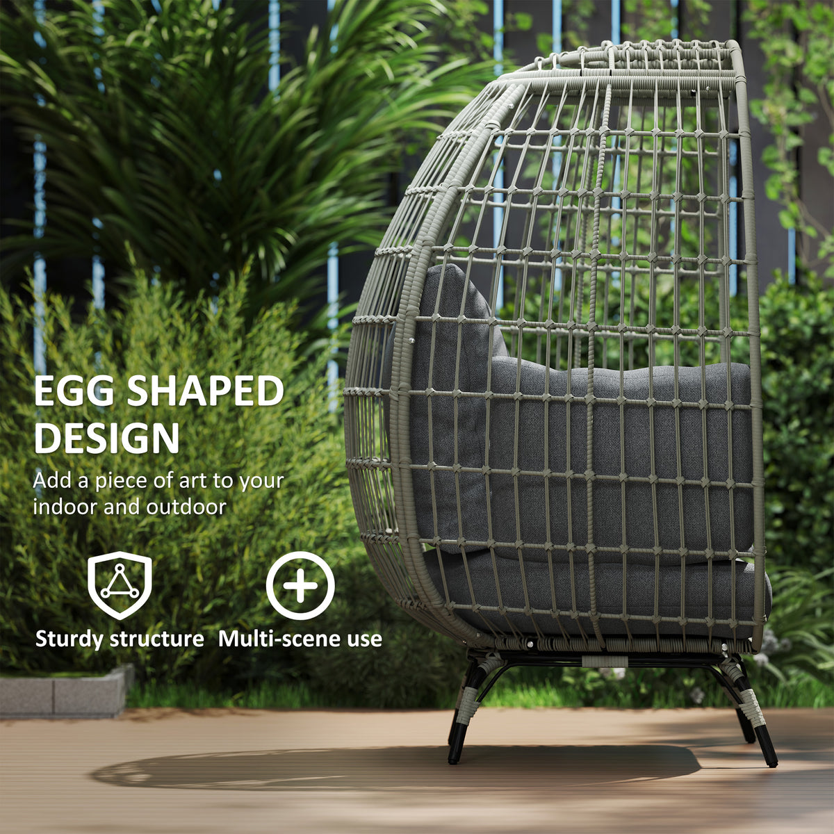 Rattan Egg Chair with Cushions and Pillows