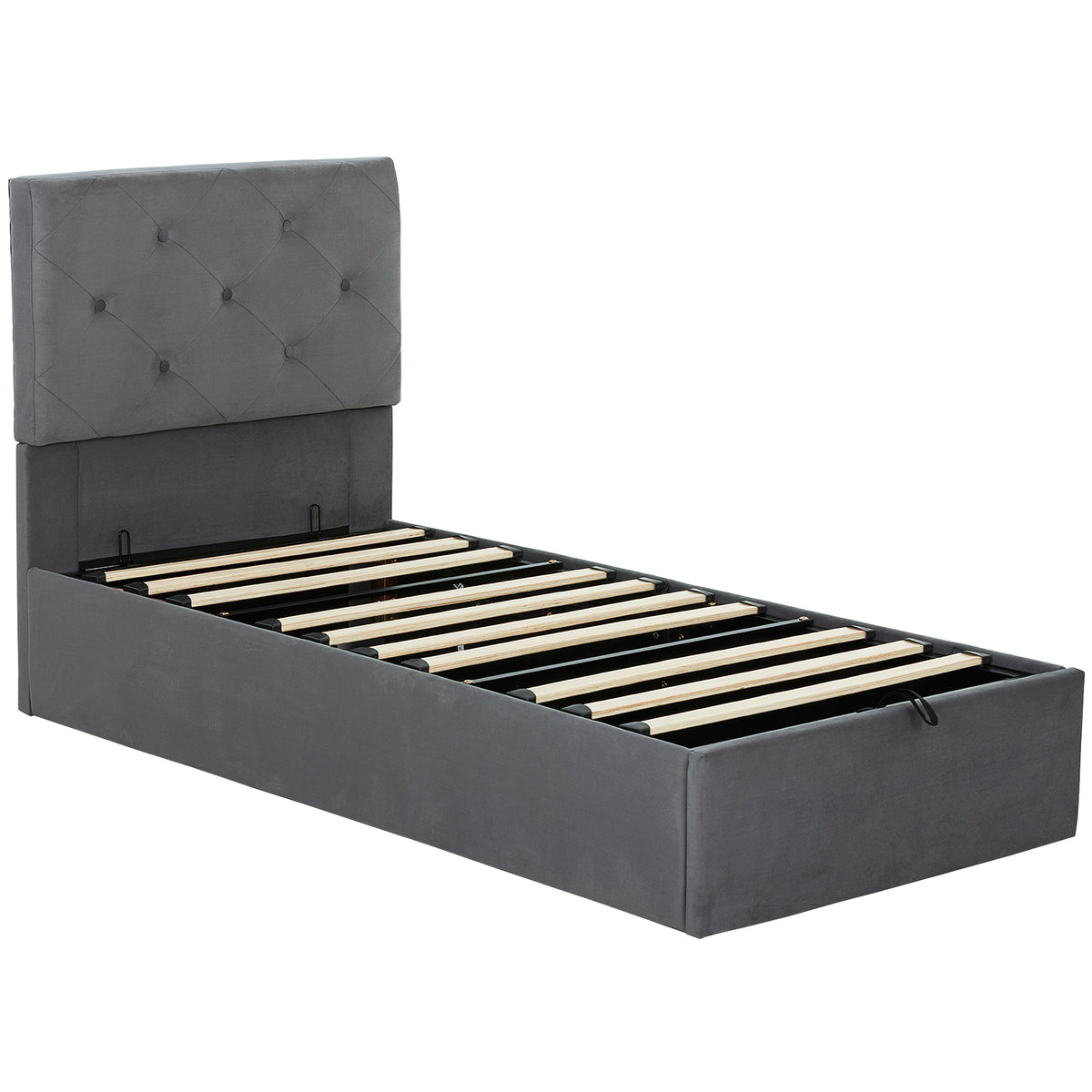 Single Bed Frame Gas End Lift Under Bed Storage Upholstered Platform Bed Tufted Headboard for 90 x 190 cm Mattress