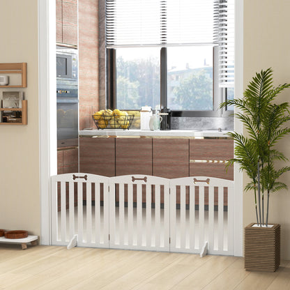 Wooden Dog Gate, Freestanding Pet Gate with Support Feet for Doorways, Hallways, Stairs, 155L x 61H cm, White