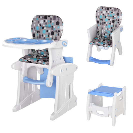 2 in 1 Convertible Baby High Chair Toddler Table Chair Infant Feeding Seat Removable Food Tray Safety Harness Blue