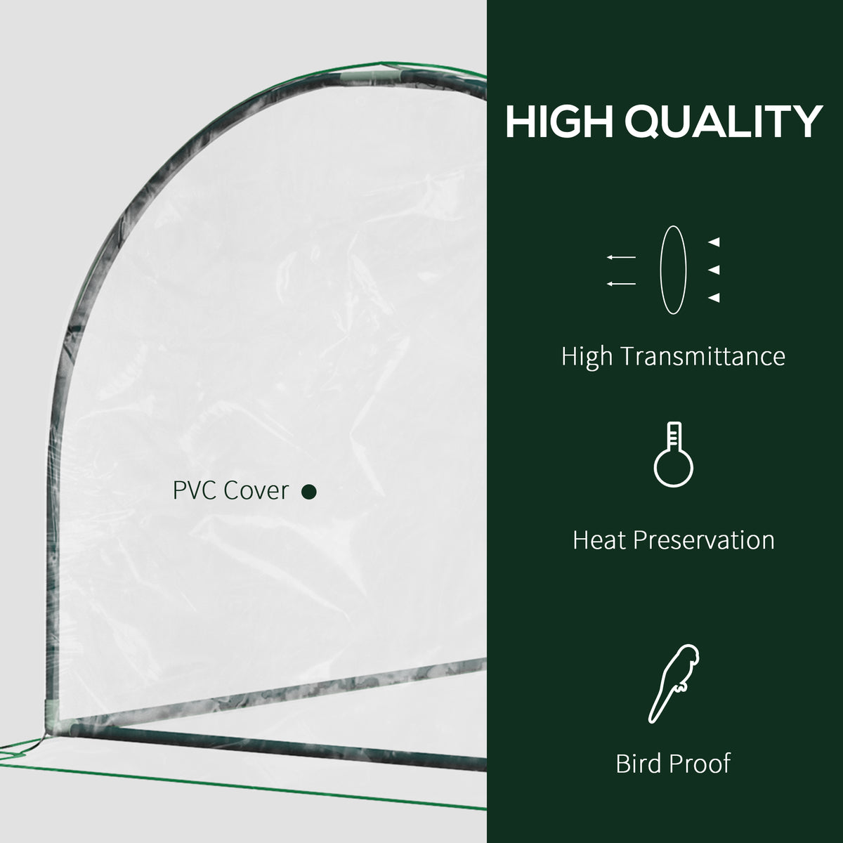 Tunnel Greenhouse Green Grow House for Garden Outdoor, Steel Frame, PVC Cover, Transparent, 200 x 100 x 80cm