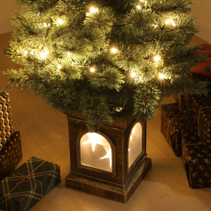 4ft Artificial Christmas Tree with 80 Warm White LED Lights, 8 Modes and Remote, Realistic Xmas Tree with Square Stand for Party Decoration, Green