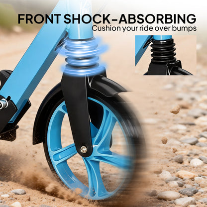 One-click Folding Kick Scooter for 14+ w/ Adjustable Handlebar, Push Scooter with Kickstand, Dual Brake System