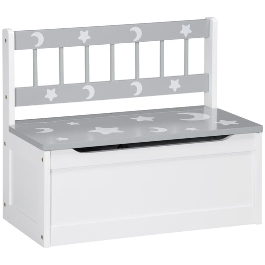 2 In 1 Kids Storage Bench, Toy Box w/ Safety Rod - Grey