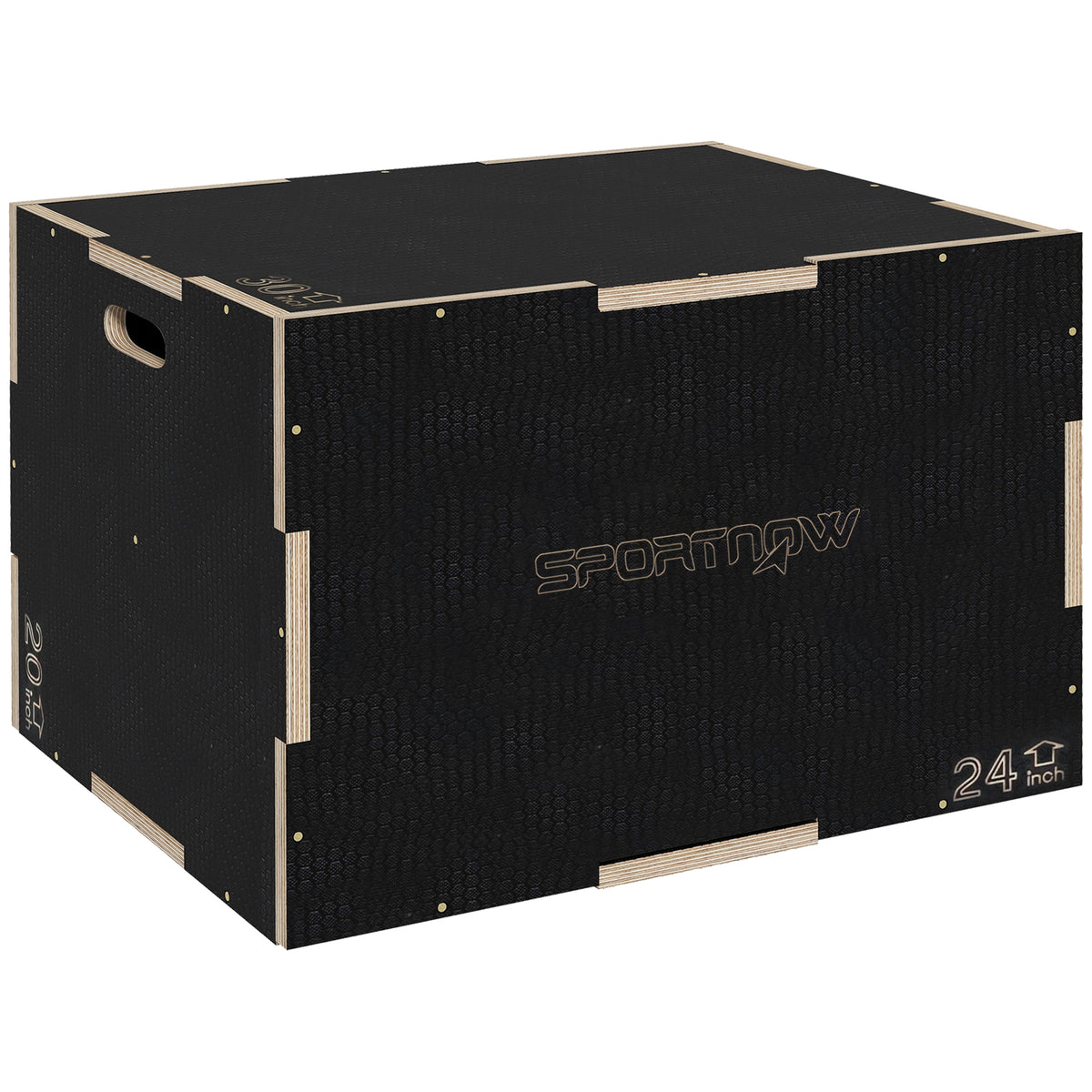 Multi-Faceted Jump Box, Wooden Step Up Box, for Home, Gym, Exercise, 16.1"/20.1"/24" - Black