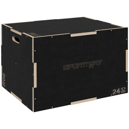 Multi-Faceted Jump Box, Wooden Step Up Box, for Home, Gym, Exercise, 16.1"/20.1"/24" - Black