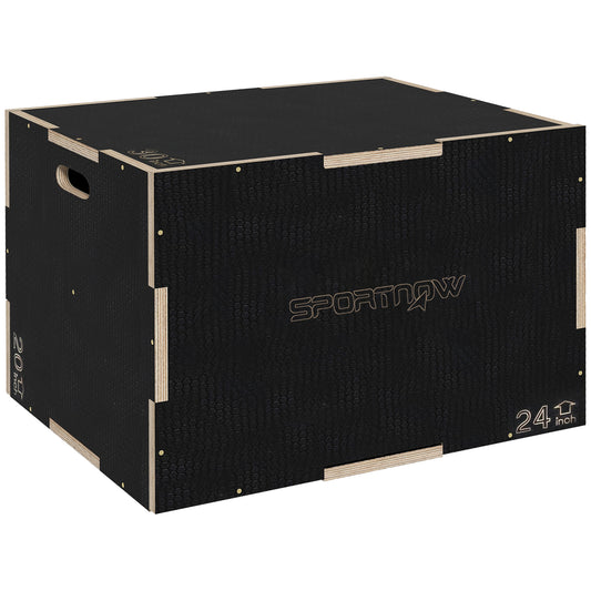 Multi-Faceted Jump Box, Wooden Step Up Box, for Home, Gym, Exercise, 16.1"/20.1"/24" - Black