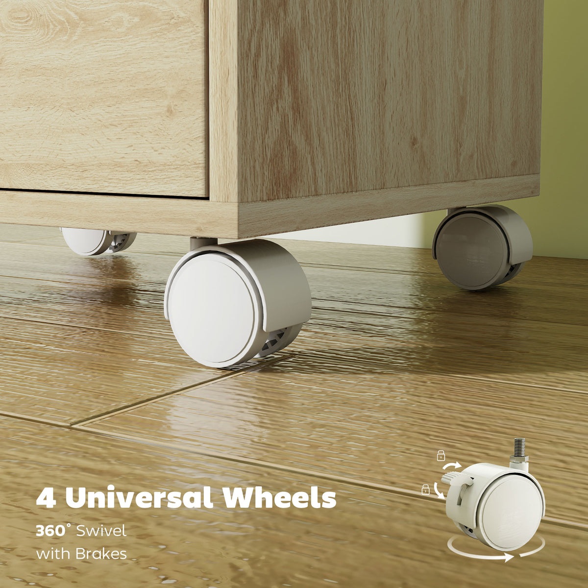 6 Drawer Vertical File Cabinet, Mobile Filing Cabinet with Quiet Drawers and Wheels with 2 Brakes