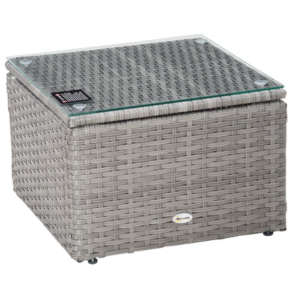 3 Pieces Outdoor PE Rattan Sofa Set, Patio Wicker Conversation Chaise Lounge Furniture w/ Tempered Glass Table-top & Soft Padded Cushion for Garden, Backyard, Lawn, Grey
