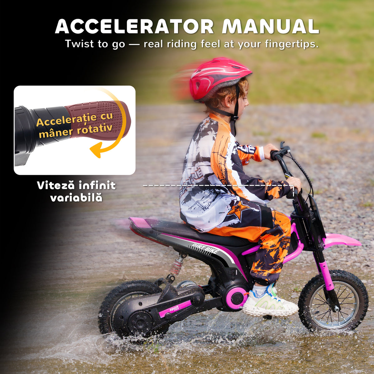 24V Electric Motorbike with Twist Grip Throttle, Music, Horn, 12" Pneumatic Tyres, 16km/h Max Speed - Pink