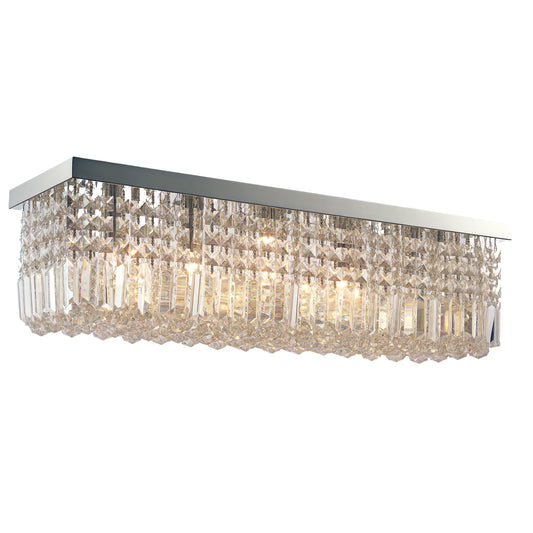 Modern Crystal Ceiling Light Square Crystal Chandelier for Living Room, Dining Room, Hall, 5 x E14 Lamp Holders, Silver, 80 x 25 x 23cm