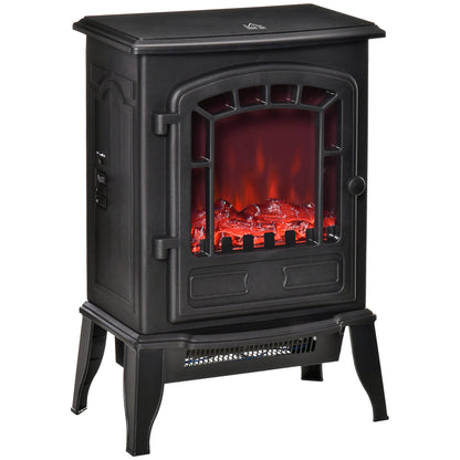 Electric Fireplace Stove Freestanding Log Burner, 1000W/2000W, Portable Electric Fire Fan Heater with LED Flame Effect, Adjustable Thermostat, Overheat Protection