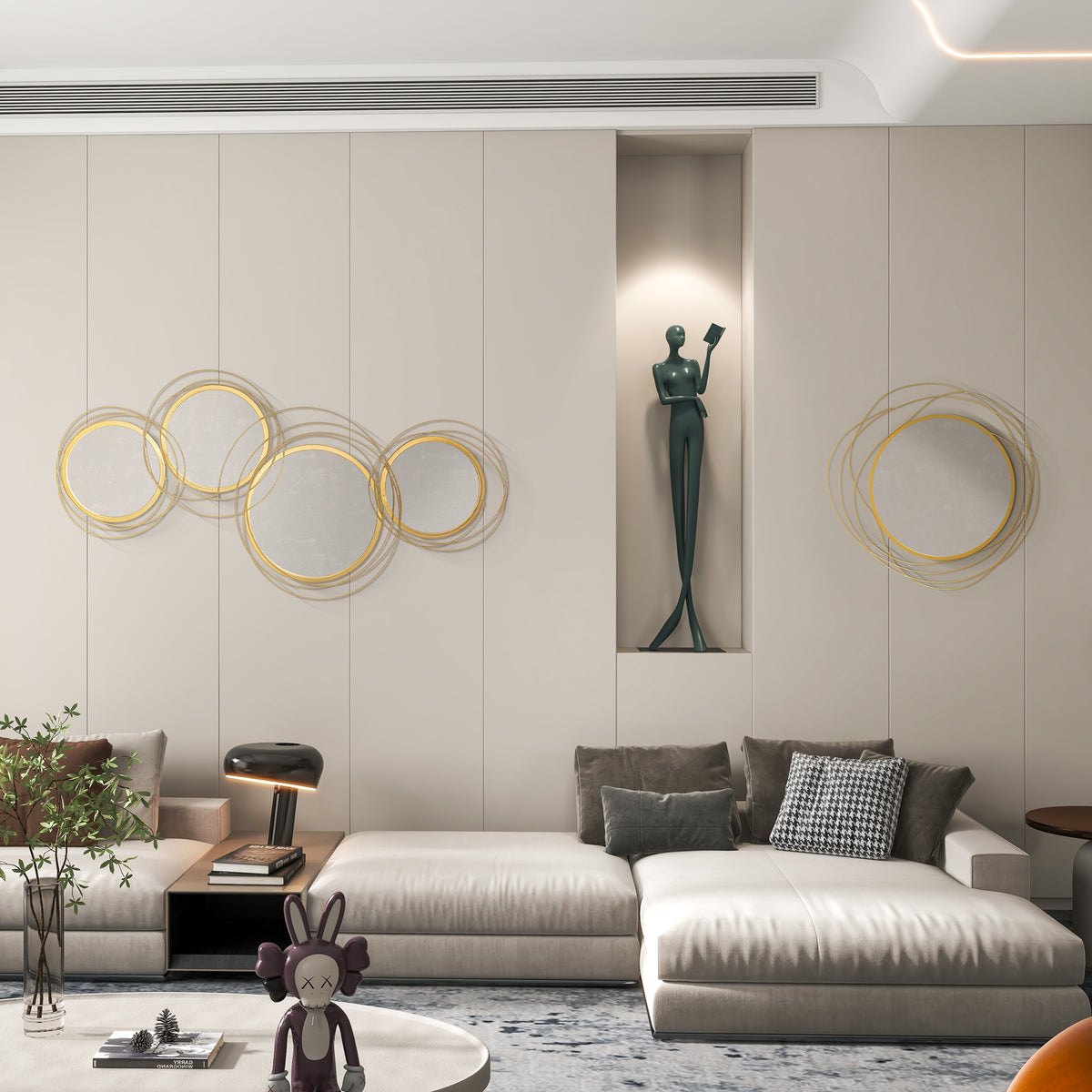 Metal Wall Art 56cm Modern Decorative Mirror Decor for Living Room Bedroom Dining Room, Gold