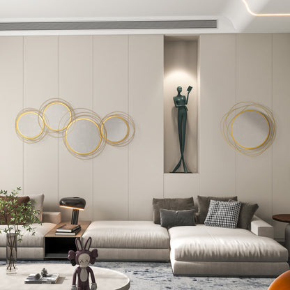 Metal Wall Art 56cm Modern Decorative Mirror Decor for Living Room Bedroom Dining Room, Gold