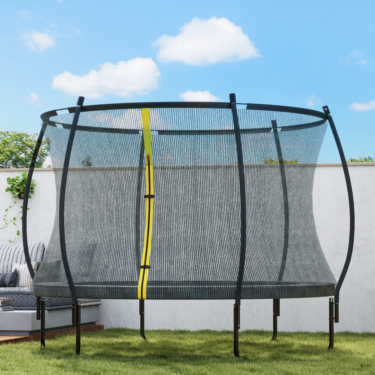 10ft Outdoor Trampoline with Enclosure Net, Spring Cover, Black
