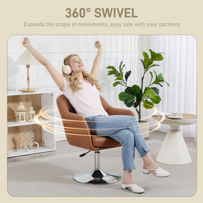 Swivel Accent Chair, Microfiber Cloth Tub Vanity Chair, Modern Armchair with Adjustable Height and Lumbar Support for Living Room Bedroom Salon Make up Room Dressing Table, Brown