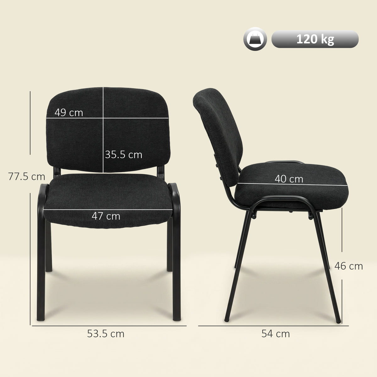 Meeting Chair, Stackable Ergonomic Office Chair with Padded Seat, Curved Backrest for Conference Room, Black