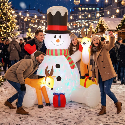 7ft Giant Christmas Inflatable Snowman with 2 Reindeer, Outdoor Blow Up Christmas Decoration with LEDs, Bag