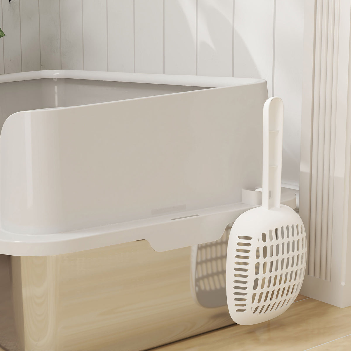 Stainless Steel Litter Box with Detachable Rim, Scoop, Easy Cleaning, Odour-Resistant, 60 x 40 x 28 cm