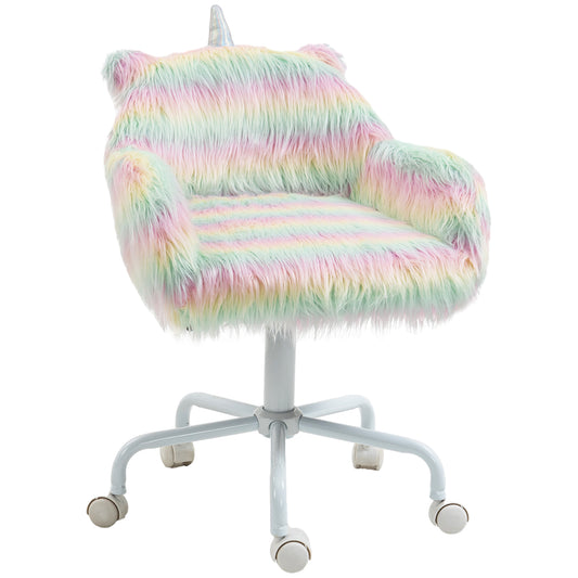 Unicorn Home Office Chair, Height Adjustable Fluffy Desk Chair with Armrests and Swivel Wheels, Colourful