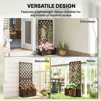Garden Planter with Trellis, 45L Raised Bed for Climbing Plants, Vines, Flowers, Outdoor Planter Box for Patio, 72.5 x 31.5 x 149.5 cm, Carbonised Finish