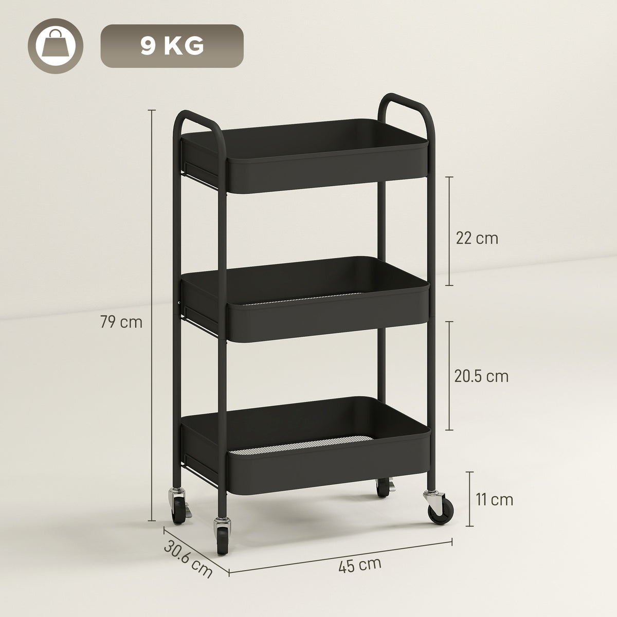 Three-Tier Steel Storage Trolley