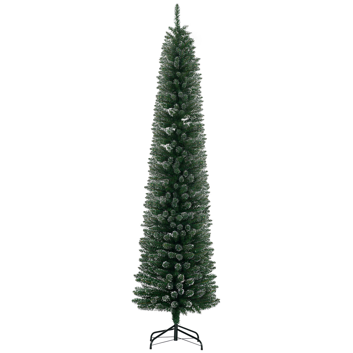 7.5FT Artificial Snow Dipped Christmas Tree Xmas Pencil Tree Holiday Home Indoor Decoration with Foldable Black Stand, Green