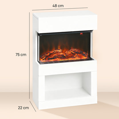 19" Electric Fireplace with Surround, 3D Flame Effect, 6 Colours & 3 Brightness Levels, 1000W/2000W White Electric Fire and Mantel Reach up to 30㎡ Space with Remote & Timer, 3 Sided View