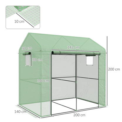 Greenhouse, Walk-in Garden Grow House with Roll-up Door and Mesh Windows, 200 x 140 x 200cm