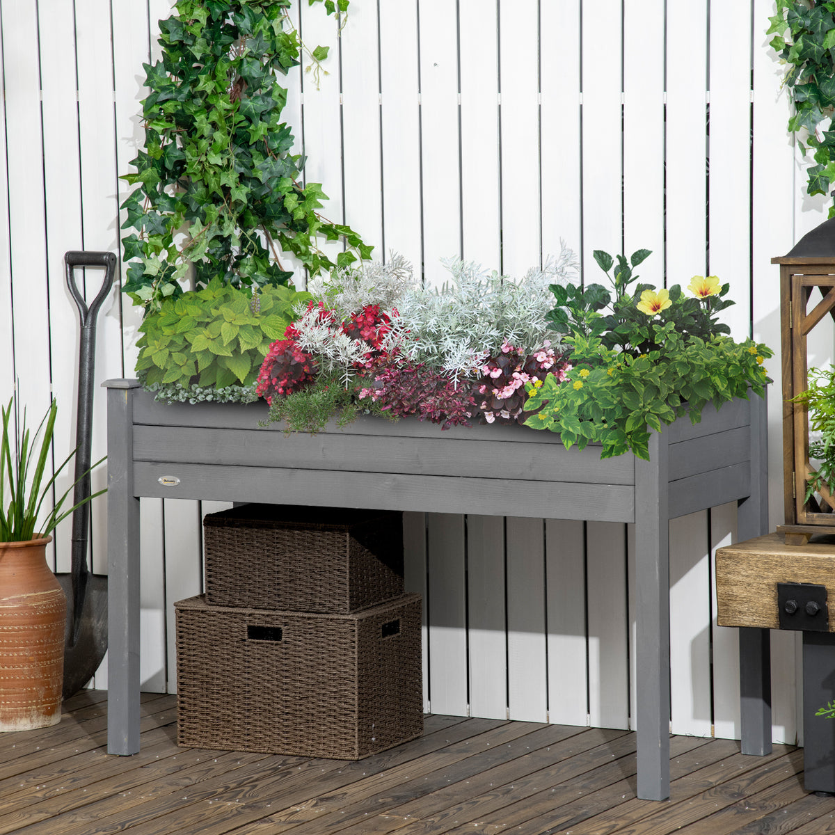 Raised Bed for Garden, Wooden Elevated Planter Box with Bed Liner, for Flower Vegetable Herb, Dark Grey