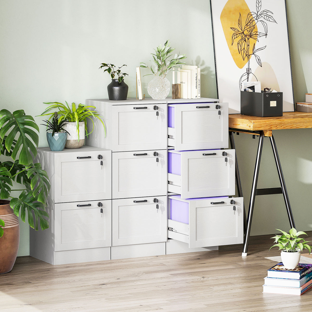 3-Drawer Filing Cabinet with Lock - White