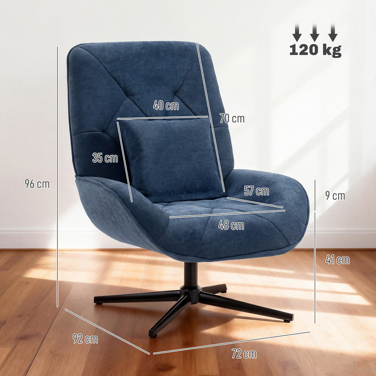 Accent Chair, Chenille Upholstered Swivel Armchair with Lumbar Pillow, High Back, Deep Seat and Metal Legs