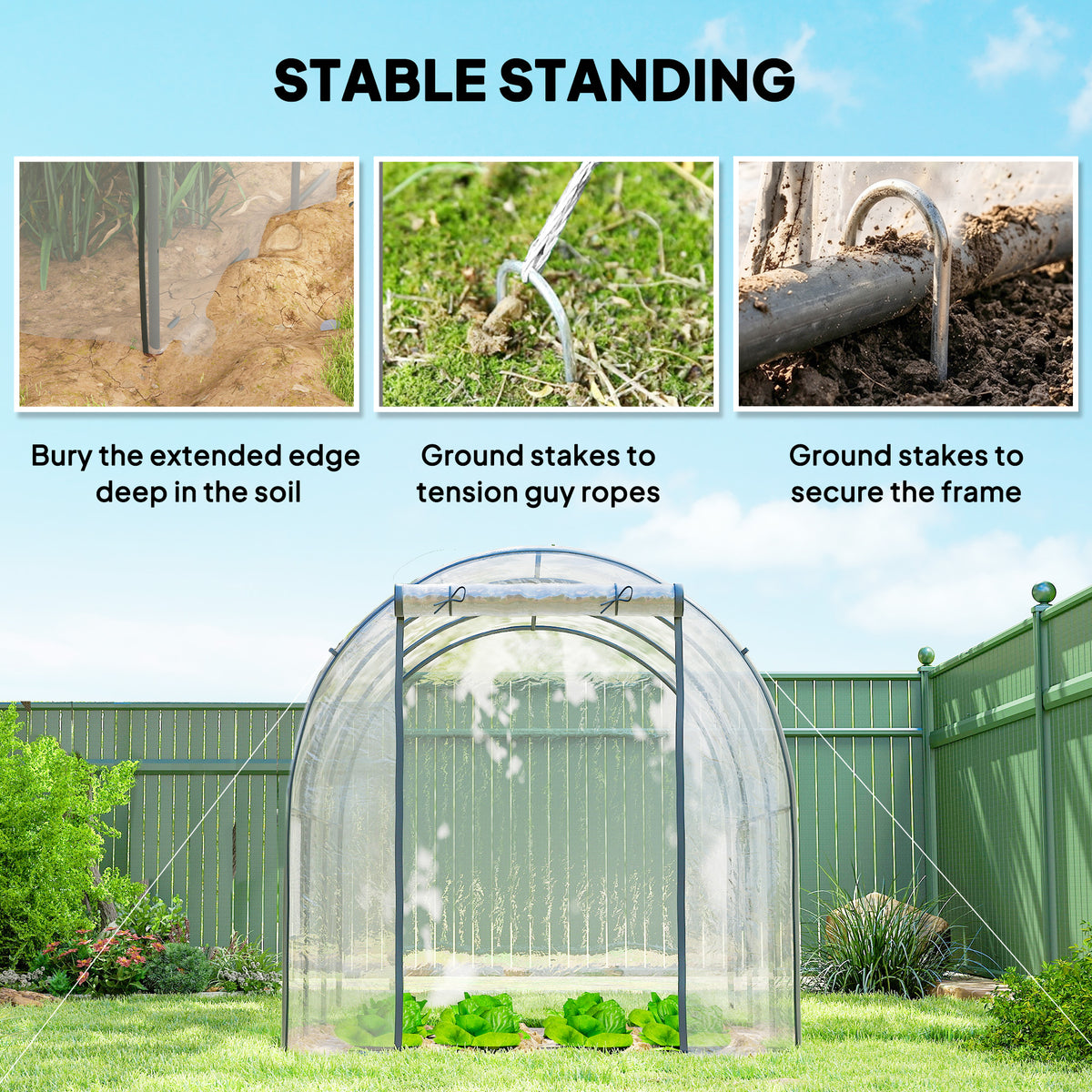 Polytunnel Greenhouse Walk-in Grow House with Plasric Cover, Door, Mesh Window and Steel Frame, 3 x 2 x 2m, Clear