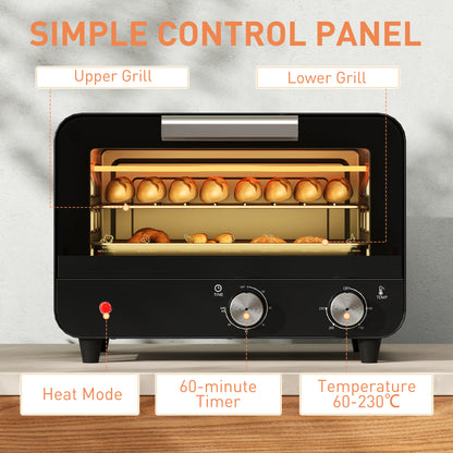 Small Toaster Oven, 12L Multifunction Mini Countertop Oven with Glass Door, Adjustable Temperature and Timer