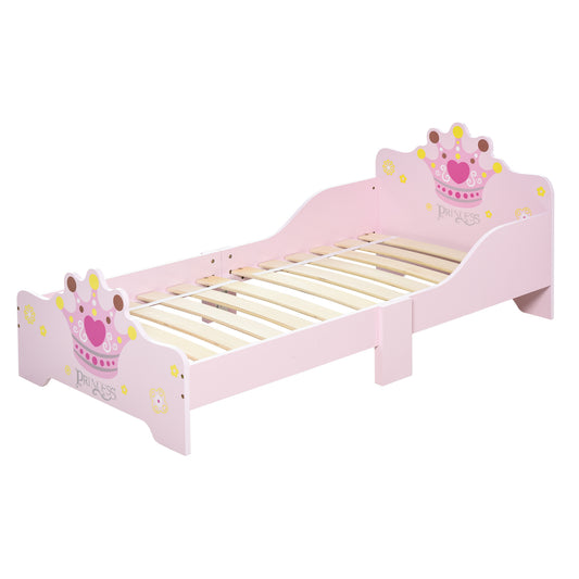 Kids Toddler Bed Princess Crown Theme Safety Side Rails Slats Home Bedroom Furniture Boys Girls 3-6 Years Pink 143 x 73 x 60 cm