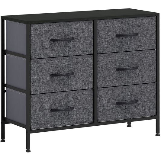 Fabric Chest of Drawers, Industrial Bedroom Dresser with 6 Fabric Drawers, Steel Frame and Wooden Top for Nursery, Living Room, Hallway, Black