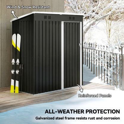 5 x 3 ft Lean-to Garden Shed, Outdoor Storage Shed with Lockable Door and Vents