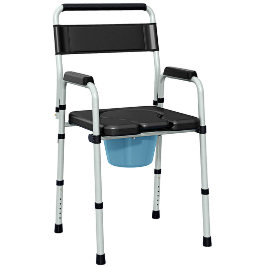Commode Chair for Elderly with Arms and Back, Lightweight Non-Slip Commode w/ Removable Bucket, Height Adjustable, Black