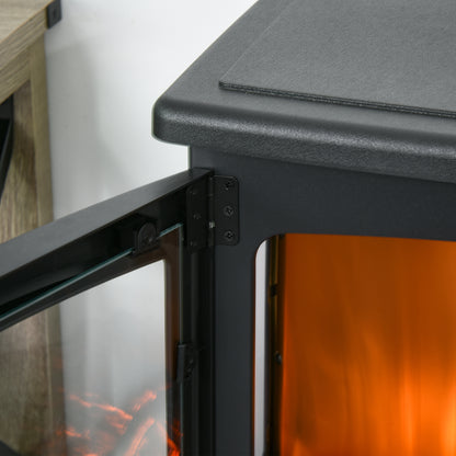 900W/1800W Freestanding Electric Fireplace Room Heater w/ Adjustable Artificial Flame 3-Sided Tempered Glass Panels Safe Home Warmth Retro Faux Fire
